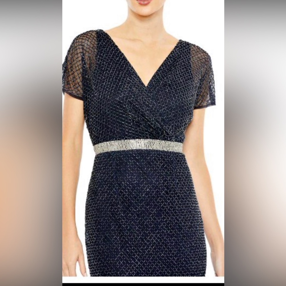 Mac Duggal BEADED BUTTERFLY SLEEVE COLUMN GOWN